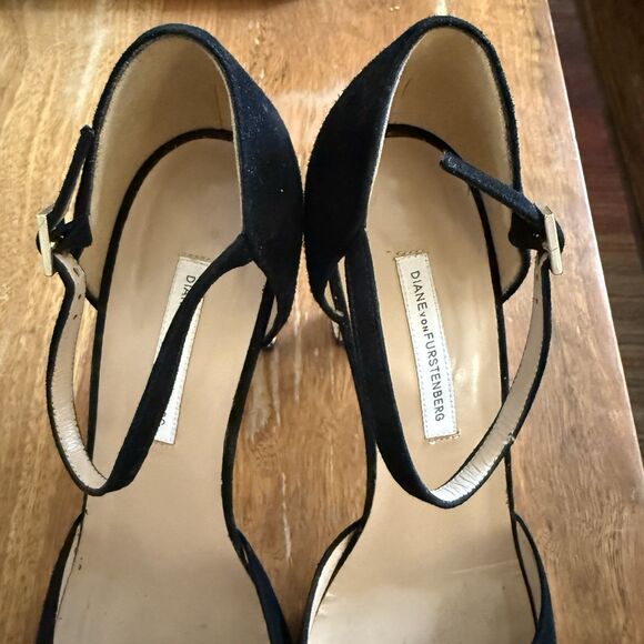 Diane Von Furstenberg Mary Jane Platforms Sz 10 Black Suede Python Pattern Heels - Picture 5 of 12